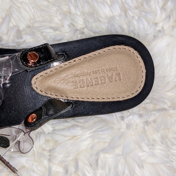 L'Agence Flat T-Strap Black Slingback Black Alligator Sandals - Picture 6 of 8